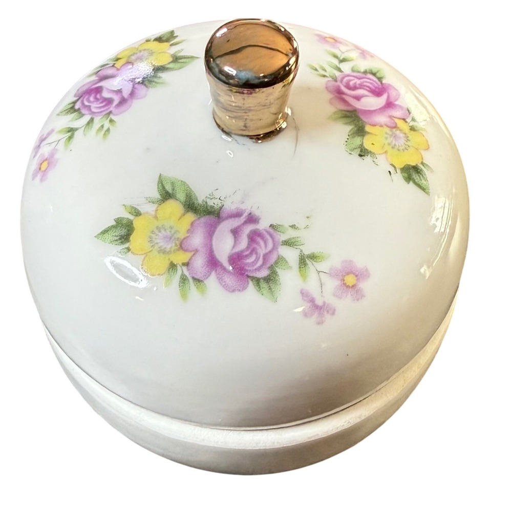Avalon‎ Treasures Porcelain Apple Keepsake Jar Floral Decor Gold Accent Trinket
